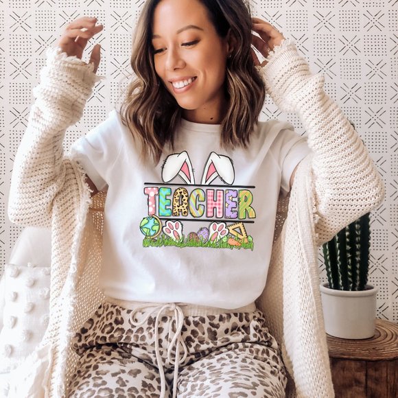 Teacher Easter Bunny Graphic T-shirt Easter Shirt - Picture 3 of 4